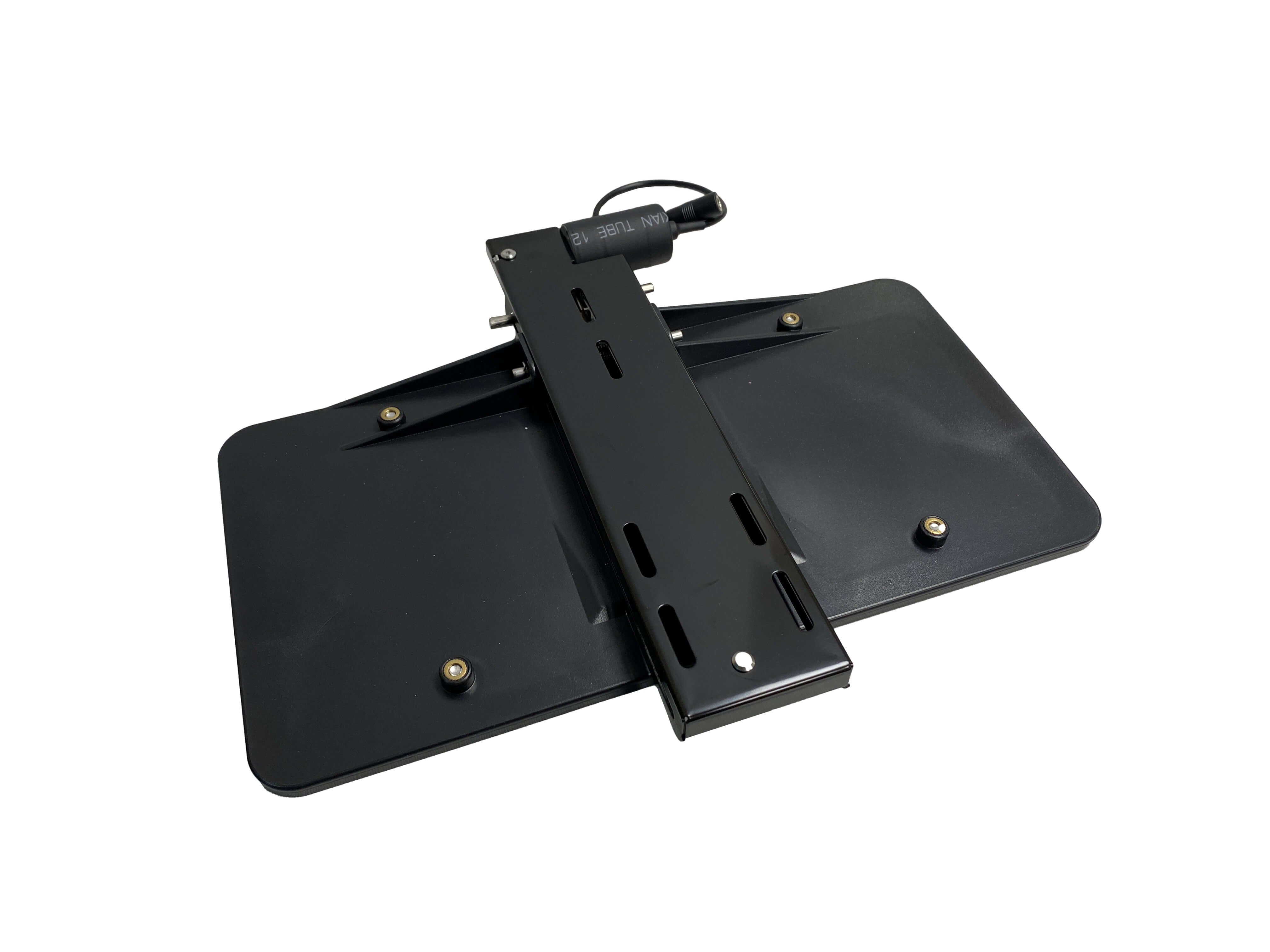 Black powered retracting-mount reference demonstration; exact stocked kit and fit unconfirmed